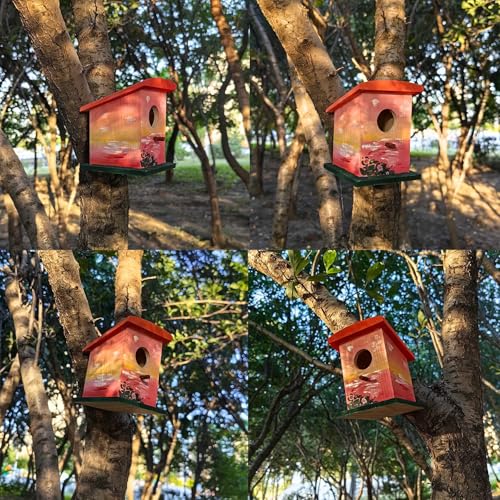 YCHTEWY-DIY Wooden Bird House,Wild Bird Feeder, Hanging Birdhouse Attract Birds & Beautify Your Yard! (Cream, E) - size: E