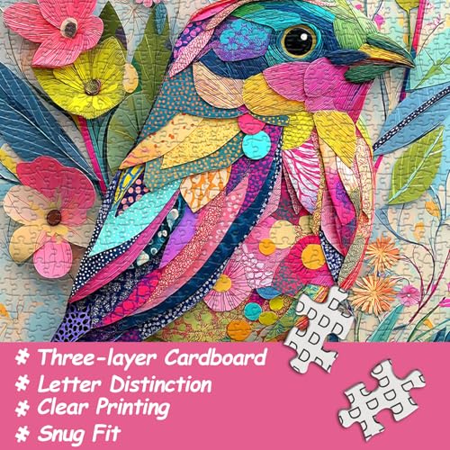 Hummingbird Puzzles for Adults 1000 Pieces, Collage Colorful Bird Flower Puzzle, Paper Cut Art Aesthetic Spring Animal Themed, Difficult Hard Impossible Challenge for Adults - style: Collage Colorful Bird
