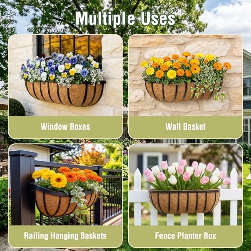 4 Pcs 36" Trough Coco Liner for Planter, 100% Natural Coco Fiber | Replaceable Coconut Fiber Liner for Window Boxes, Wall Planter & Fence Flower Baskets,Breathable & Eco-Friendly (4, 36 inch) - size: 36 inch