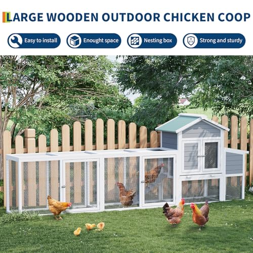 Large Chicken Cage with Waterproof and UV-Resistant Roof, 122" Wooden Chicken Coop with Nesting Box, Sliding Tray & Ramp, Hen House Poultry Cage for Backyard, Farm