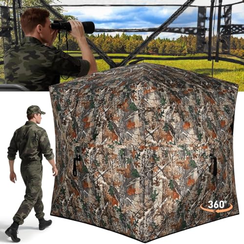 TLC Sport Hunting Blind with Carrying Bag, 270/360 Degree See Through Ground Blind, Pop Up Hunting Tent Portable Concealed Camouflage Tent for 2/3/4 Person - size: 3-4 Person