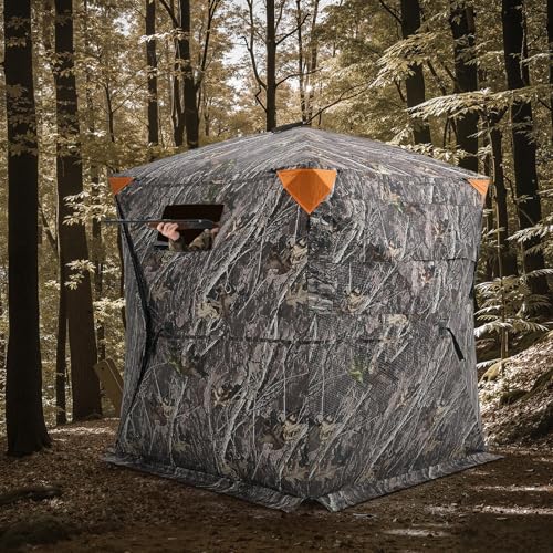 VEVOR Hunting Blind，See Through Ground Blinds with Carrying Bag, 360 Degree Portable Camouflage Tent，Durable Concealed Shelter with Silent Side Door and Window, for Turkey and Deer - size: 1-2 Person（270°See Through ）
