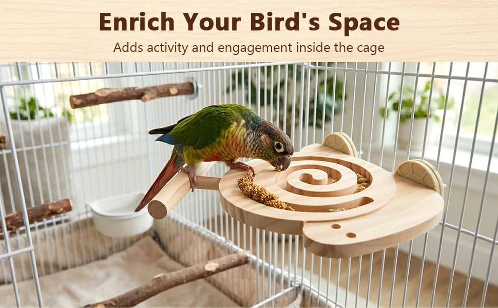 2 Pack Bird Foraging Toy with Perch, Parrot Puzzle Slow Feeder Toy for Cage | Visible Food Kiln‑Dried Wooden Bird Enrichment Toy Reduce Seed Mess for Cockatiel, Budgie, Parakeet, Conure and Small Birds