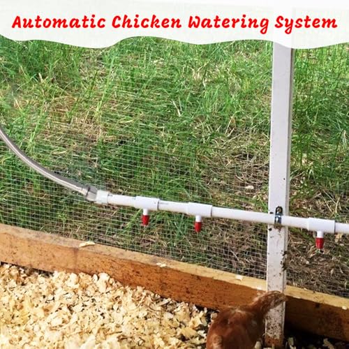DIY Chicken Watering System - 1/2" PVC Tee Fittings and Chicken Waterer Nipples with PVC Pipe, Stainless Steel Hose, Automatic Chicken Waterer Feeder Kit for Chicken, Duck, Quail