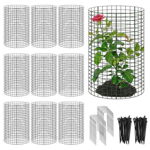 30 Pcs 24'' x 12'' Large Wire Plant Protector from Animals, 10 Pack Metal Plant Cage Chicken Wire Cloche with Ground Stakes and Nylon Tie to Keep Animals Out, Garden Protection Bunny Barricade - size: 10 Pack 24'' x 12''