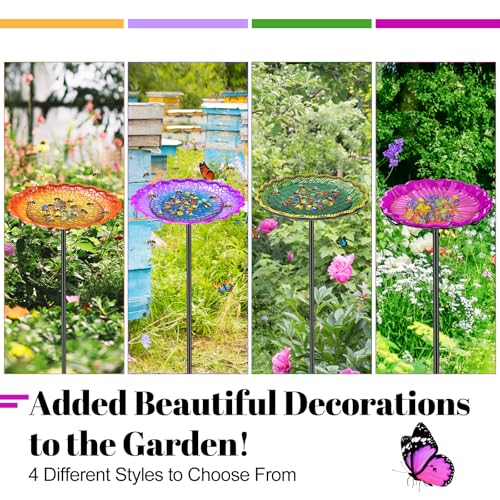 Bee Butterflies Watering Station, Standing Bee Feeder with Glass Marbles for Outside, Bee Bath Feeder with Metal Stakes Butterfly Puddler Garden Yard Déco (Rose) - color: Rose