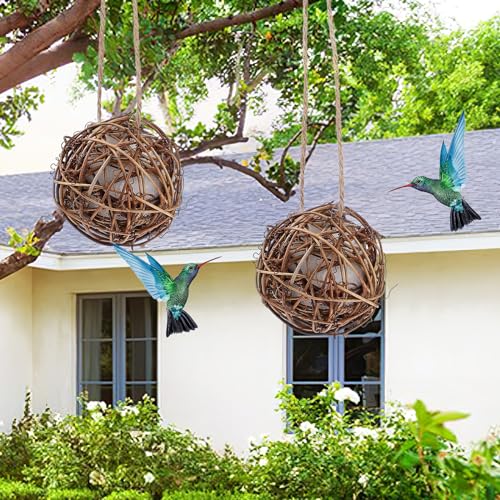 Yardwe 2PCS Bird Nesting Material Balls, Bird Nesting Material for Outdoor Hummingbird Houses, 3.14 Inch Unique Hanging Nest Balls Ideal for DIY Craft Lovers