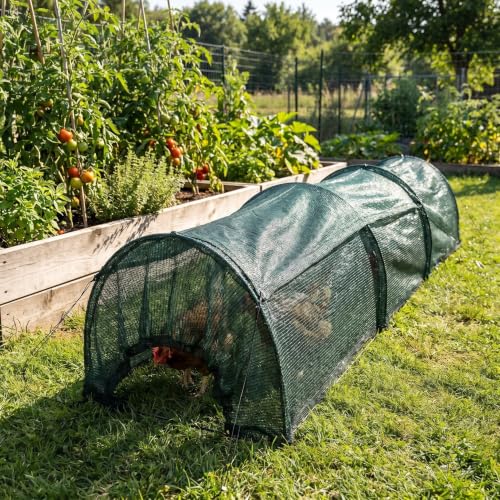 Yardwe Foldable Chicken Coop Tunnel Run with Green Sunshade Mesh Cover, Plastic Strong Frame, Easy Storage, Portable Backyard Garden Extension for Poultry Protection