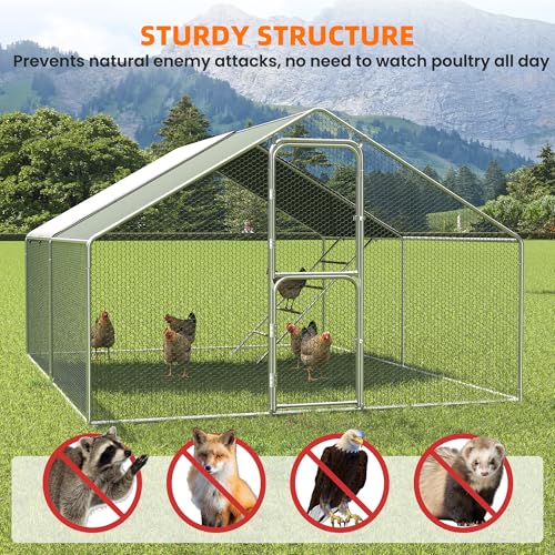 UDPATIO Large Metal Chicken Coop Walk in & Run– Heavy Duty Outdoor Poultry Run with Protective Cover for 15-25 Chickens, Ducks, or Rabbits | Predator-Proof & Weather-Resistant | Double Feed Door UV-Resistant Cover Heavy Duty Outdoor Cage for Bird Duck Rab