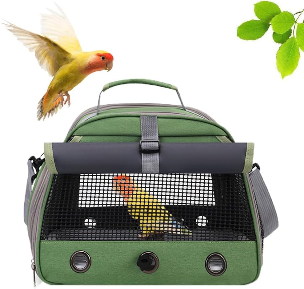 Bird Travel Carrier Bag, Portable Small Bird Parrot Parakeet Carrier | with Standing Perch and Tray, Side Access Window Collapsible Bird Carry Transport Bag for Vet Visit(Green)