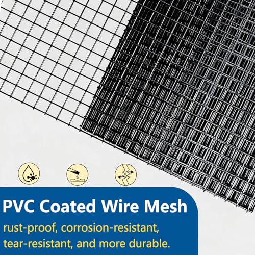 Black Hardware Cloth 1/2 inch 19Ga PVC Coated Wire Mesh Vinyl Coated Fence Welded Metal Chicken Wire Fencing Roll (1/2 inch 36in x 50ft)