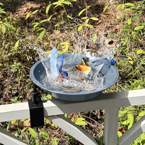 Deck Mounted Birdbath for Deck Railing Metal Bird Bath with Adjustable Sturdy Metal Clamp Bowl Birdbaths for Outdoor Garden Balcony Patio Deck in Gray Color - color: Gray