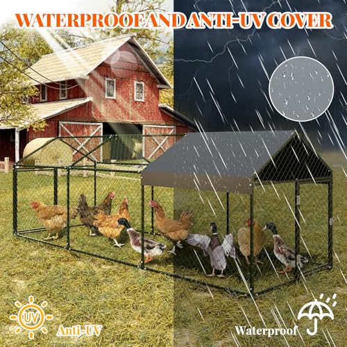 Garvee Metal Chicken Coop, Chicken Runs for Yard with Waterproof and Anti-UV Cover, 2 Door Portable Chicken Coop for Outdoor, Rabbit, Duck, Black, 120"×40"×40" - color: black, size: 120.0"L x 40.0"W x 40.0"H
