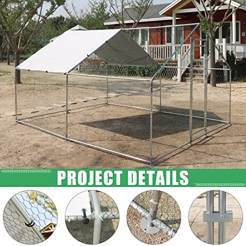 NUGRIART Large Metal Chicken Coop Walk-in Poultry Cage Hen Duck Run House with Waterproof & Anti-UV Cover Galvanized Rabbits Habitat Spire Shaped Cage for Outdoor Yard Farm Use - size: 13.1' L x 9.8' W x 6.56' H