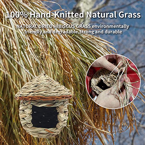 3 Pack Hummingbird House, Hand Woven Bird Nest for Outdoors Hanging | Humming Birdhouse, Small Grass Bird Houses for Outside, Natural Fiber Bird Hut Roosting Pocket for Finch Canary Chickadee