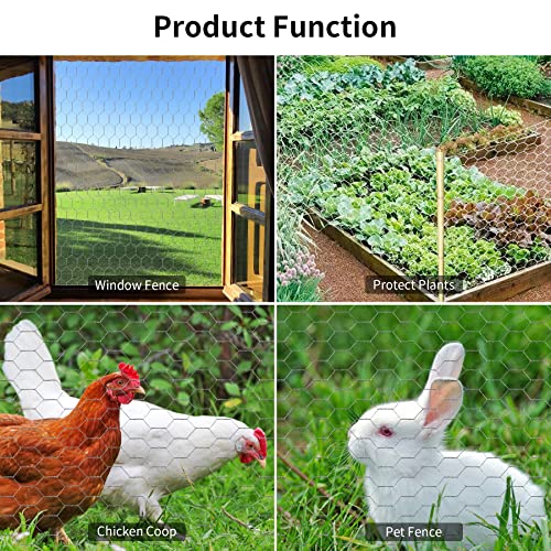Miuwauer Chicken Wire Chicken Wire 13.7 in x 237 in Poultry Wire Netting Hexagonal Galvanized Mesh Garden Fence Barrier for Pet Rabbit Chicken Fencing with 100 Pcs Cable Zip Ties - color: Silver, size: 13.7"x237"+100Ties