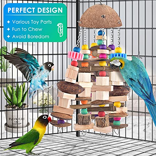 KATUMO Bird Toys, Large Parrot African Grey Wooden Chew Toys for Macaw Medium to Large Birds - style: Nutshell