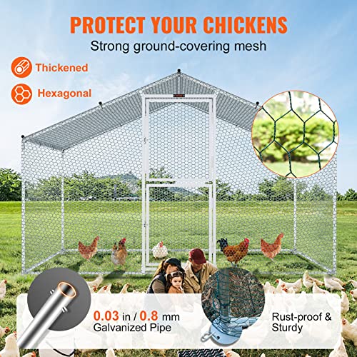 VEVOR Large Metal Chicken Coop with Run, Walkin Chicken Coop for Yard with Waterproof Cover, 6.5 x 9.8 x 6.4 ft, Spire Roof Large Poultry Cage for Hen House, Duck Coop and Rabbit Run, Silver - size: 118.0"L x 78.0"W x 78.0"H