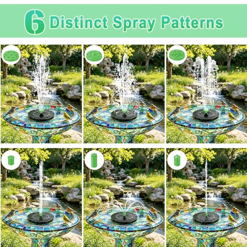 Yeomi 3.5W Solar Fountain, 12 Nozzles Black & Green with 6 Spray Patterns | Solar Water Pump Solar Fountain Pump for Bird Bath, Small Pond, Garden, Outdoor Water Feature - color: 3.5w Solar Fountain + Black&green Nozzles