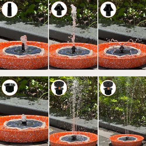 Upgrade Solar Fountain for Bird Bath Granite Rock Solar Water Fountain Pump with 6 Nozzles for Hummingbird Birdbath Lawn Fish Tank and Aquariums, High Efficiency & Anti-Clogging
