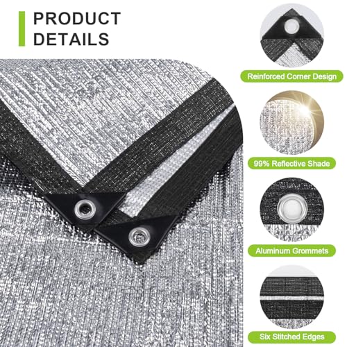 SUNNY GUARD 99% Aluminum Sun Shade Cloth, 6x12FT Heat Reflective Tarp | Reflective Aluminum Shade Cloth Blocks 99% Sunlight, Reduces Heat Buildup, and Keeps Gardens, Greenhouses and Cars Cooler - color: Sliver-99% Shade, size: 6x12FT