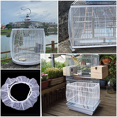 Soft Airy Bird Cage Net Cover, Bird Cage Seed Catcher, Skirt Guard Gauze Birdcage Mesh Netting for Round Square Cages, Reuseable (White, L) - color: White, L