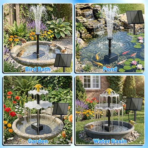 Yeomi Solar Water Fountain for Bird Bath, Upgrade 2W 7V Solar Powered Water Pump with Adjustable Flow, Solar Fountain Kit for Bird Baths Small Pond Garden Water Feature - color: 2w 7v Solar Fountain Pump Kit