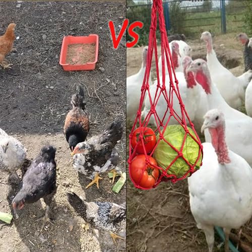 Hanging Poultry Feeder Net 2pcs - Chicken Veggies Bag, Chicken Toy for Coops, Hanging Vegetable Bag, Enrichment Toy for Hens Ducks Coops (Red) - color: Red