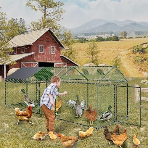 Metal Chicken Coop with Waterproof and Anti-UV Cover, 120" x40" x40" Chicken Run with 3 Doors, Outdoor Chicken Coop for Yard, Walk in Poultry Cage for Rabbit Duck Goose, Black