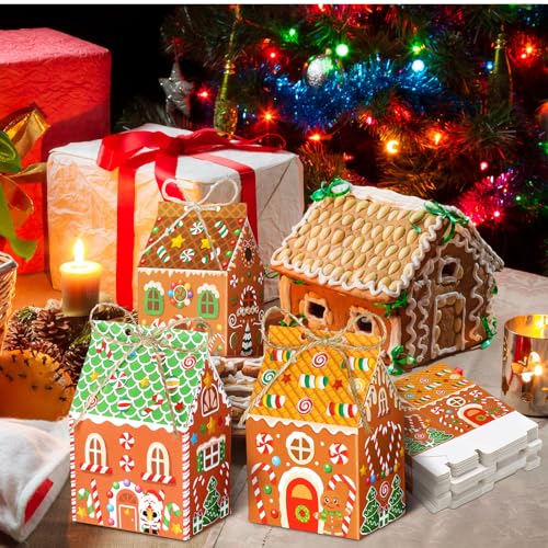 Zhanmai 48 Pcs Christmas Gingerbread House Treat Boxes Candy Containers | Paperboard with Handles, Ideal for Halloween Party Favors, Treats Packaging, Goodie Bags, Holiday Snacks, Xmas Decor - style: Gingerbread House