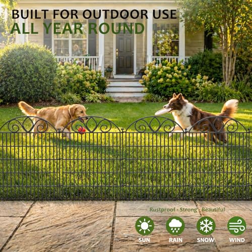 No Dig Garden Fence Outdoor for Yard, 10 Panels | 28in(H) x19.6ft(L) Rustproof Metal Animal Barrier, Temporary Dog Fence, Decorative Fencing for Flower Bed, Patio, and Pet - size: 28 in(H) X 19.6 ft(L)