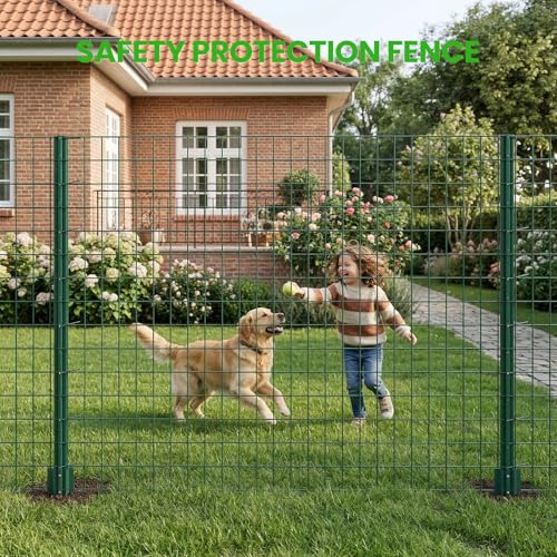 Welded Wire Garden Fence, 35.4Inch x 50FT Steel Poultry Fencing | Rust-Resistant Galvanized Animal Barrier Fence with Upgraded Metal Posts for Vegetable Garden, Flower Bed, Lawn, Backyards - color: Green, size: 35.4Inch x 50FT