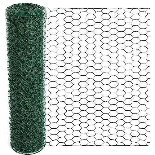 Mklsit Chicken Wire 15.7 x 315 Inches Chicken Wire Fencing Mesh, Green | PVC Coated Floral Chicken Wire, for Crafts Poultry Garden, Hexagonal Galvanized Chicken Coop Rabbit Wire Fencing Netting - size: 15.7 x 315 Inches
