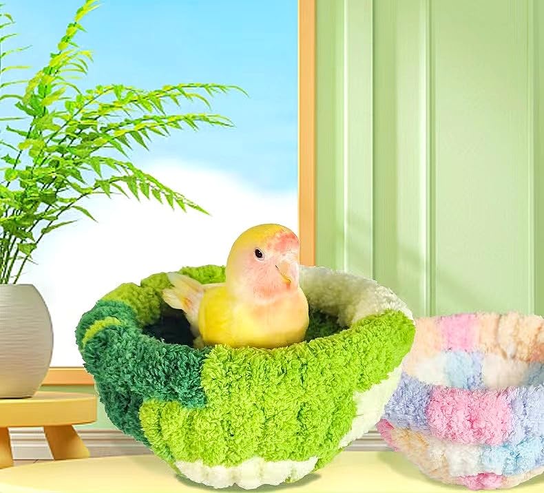 2 Pack Warm Bird Nest Bed for Cage Plush Hanging Parrot Bed Bird Snuggle Hut Hanging Sleeping Bird House for Parakeet, Conure, Budgie, Cockatiel, Lovebird, Finch, Hamster-Green&Pink - color: Green&Pink