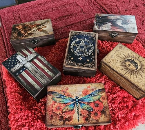 RK Collections Wooden Trinket Jewelry Boxes (Dragonfly) Vintage Woodem Prayer Box for Religious Gift. Trinket case Holder (6.5 x 4.25 x 2.25 inches) - style: Dragonfly