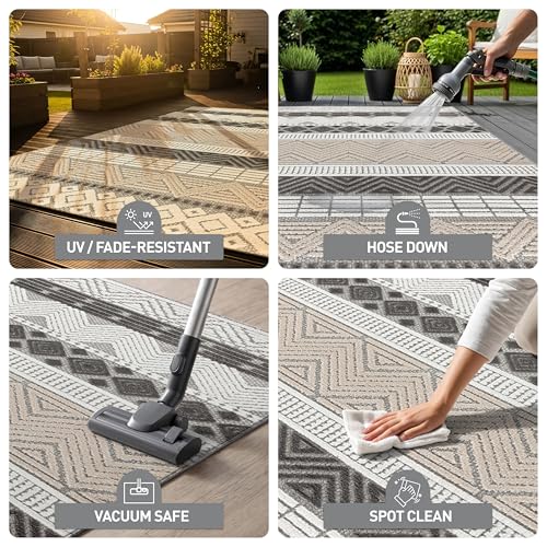 Rugshop Marbella Indoor/Outdoor Boho Living Room Area Rug Gray 12' x 15' | Rectangular, Size 12' x 15', Patio, Deck, Porch, Balcony, Backyard, Garden, Poolside, Sunroom, Outdoor Living, Weatherproof - color: Grey, size: 12' x 15' (Rectangular)