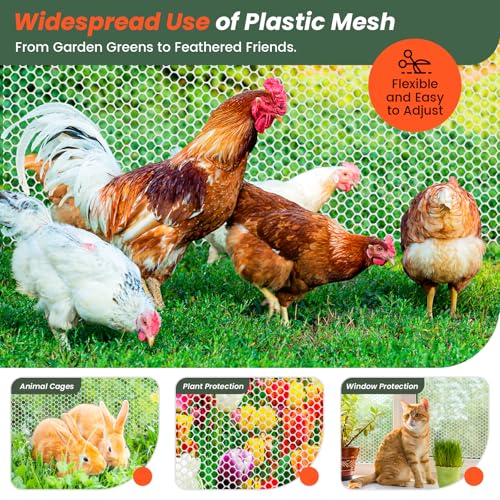 Toolterritary 16IN x 50FT Plastic Chicken Wire Mesh, Chicken Wire for Floral Arrangements, Chicken Wire Mesh for Crafts with 100 Pcs Zip Ties, Mesh Fence for Dogs, Deers, Poultry - color: White, size: 16IN x 50FT