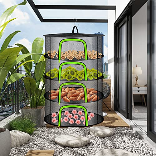 Coopache 4 Layer Herb Drying Rack Hanging Mesh Plant Dry Net Basket for Herbs Plants Flower Vegetables Spices Fish Food with Green Zippers | for Herbs Plants Flower Vegetables Spices Fish Food with Green Zippers