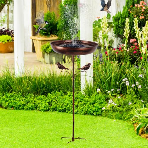 DREAMSOUL 13" Dia Bird Bath with 5 Prong Stake, Metal Birdbath | Solid Build Bird Bath for Outside, Durable Classic Vintage Look for Outdoor Living, Ideal Yard Bird Decoration - size: 13 Inch-A