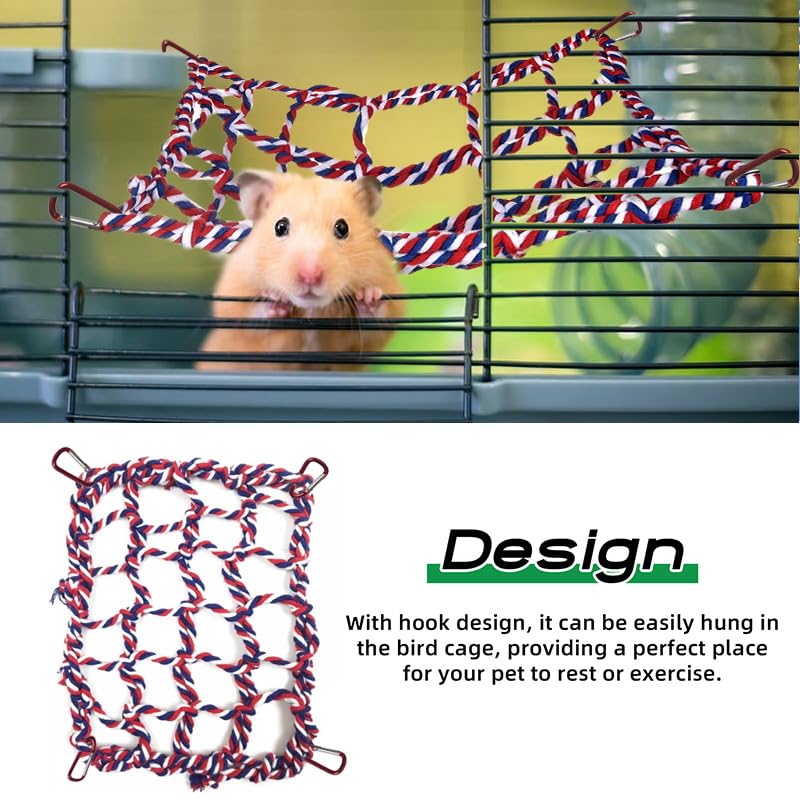 2 Pcs Cotton Rope Hammock & Bridge with 4 Hooks for Cage Accessories - Rat, Bird & Hamster (12.6 x 9.84 inch, Red) - color: red