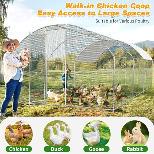 Outvita 19.5 x 10 FT Large Metal Chicken Coop Walk-in Poultry Cage | Waterproof Anti-UV Round Arch Cover and Galvanized Mesh Support Ducks, Rabbits, Hens, Yard, Backyard or Farm Use - size: 234.0"L x 120.0"W x 78.0"H
