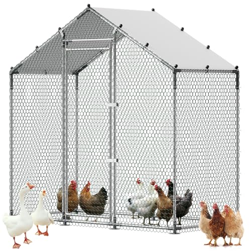 VEVOR Large Metal Chicken Coop,6.6 x 3.3 x 6.6 ft, Walk-in Chicken Run House with Waterproof Cover & Sturdy Frame, Spire Roof Poultry Cage Duck Pen for Rabbit Hen Goose Outdoor Backyard Farm Use - size: 78.7"L x 39.4"W x 78.7"H