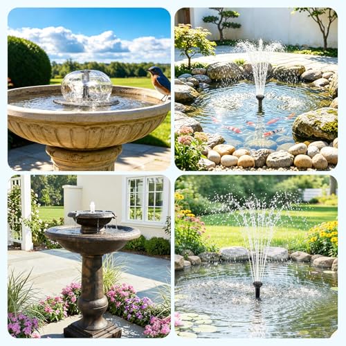 Antfraer Solar Fountain Pump 7W, Solar Water fountain for Bird Bath with Dry-Run Protection, Double-Layer Nozzles & 5Ft PVC Tubing for Bird Bath Small Pond Waterfall DIY Features - size: 6.5W