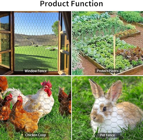 Chicken Wire 15.7 in x 237 in Poultry Wire Netting Hexagonal Galvanized Mesh Garden Fence Barrier for Pet Rabbit Chicken Fencing(PVC-Coated) - color: Black, size: 15.7"x237"+0Ties