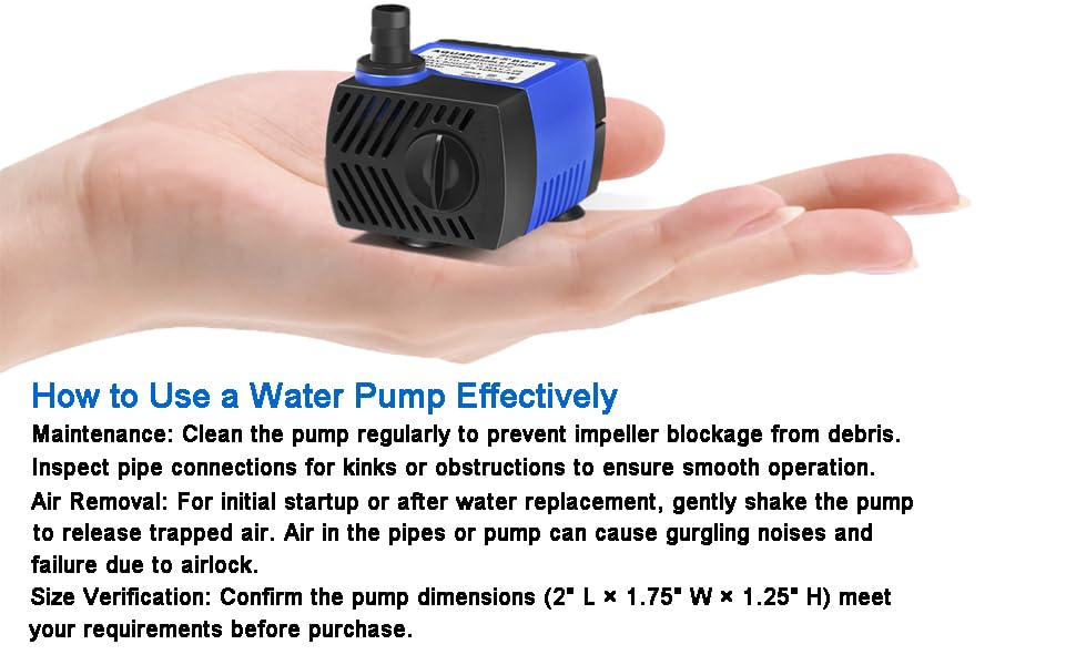 AQUANEAT Small Fountain Pump, 80 GPH Mini Submersible Water Pump with 3.3 ft Tubing, for Aquarium Fish Tank, Pet Water Fountain, Hydroponics, Pond Waterfall Filter Pump - size: 80 GPH