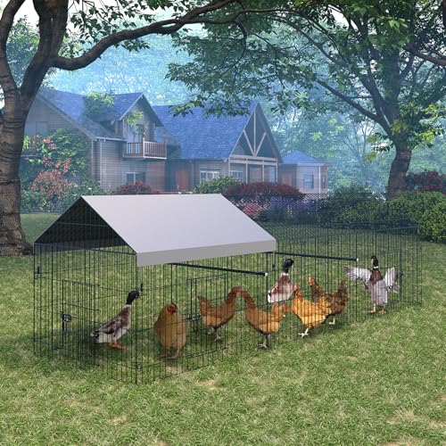 GarveeTech Chicken Coop Metal, 86 Inch & 130 Inch Length Portable Chicken Run with 4-Door, Waterproof & UV Resistant Cover, Large Multi-Pet Outdoor Cage, Duck Houses for Outside Farm Backyard - size: 130"L × 40"W × 40"H
