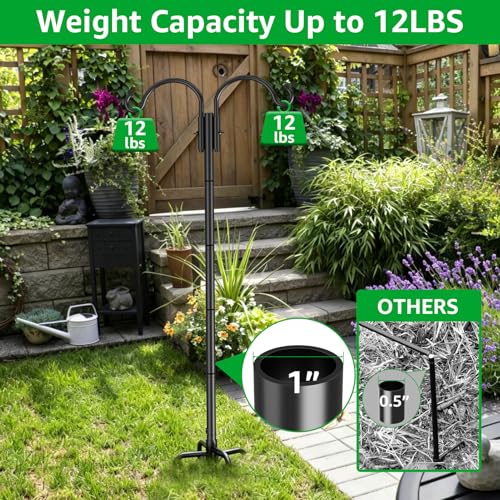 GOFORWILD 2 Pack Adjustable 84inch Double Shepherds Hook for Outdoor | Metal Bird Feeder Pole with 5-Prong Base for Hanging Bird Nest, Plant Basket,Lantern,Solar Light - size: 84 Inch
