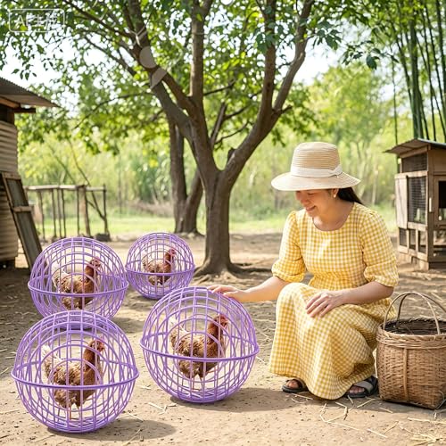 Leinuosen 4 Pack Chicken Ball Cage Movable Mesh Rabbit Coops Plastic Detachable Rolling Safety Hutch Prevents Dog Bites Horse Trampling for Bird Duck Outdoor(Purple) - color: Purple
