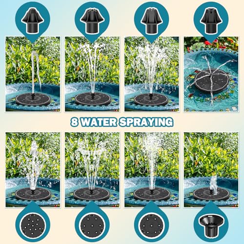 SZMP Solar Fountain for Bird Bath Spray on Cloudy 3.5W Glass Black Battery - color: Black