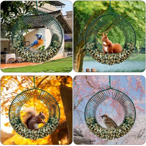 2 Pack Peanut Bird Feeder, Hanging Feeder Round Metal Whole Wild Bird Feeder with Hanging Hook for Outdoor Birds and Squirrels Feeding Rust & Proof - color: 2 Pack